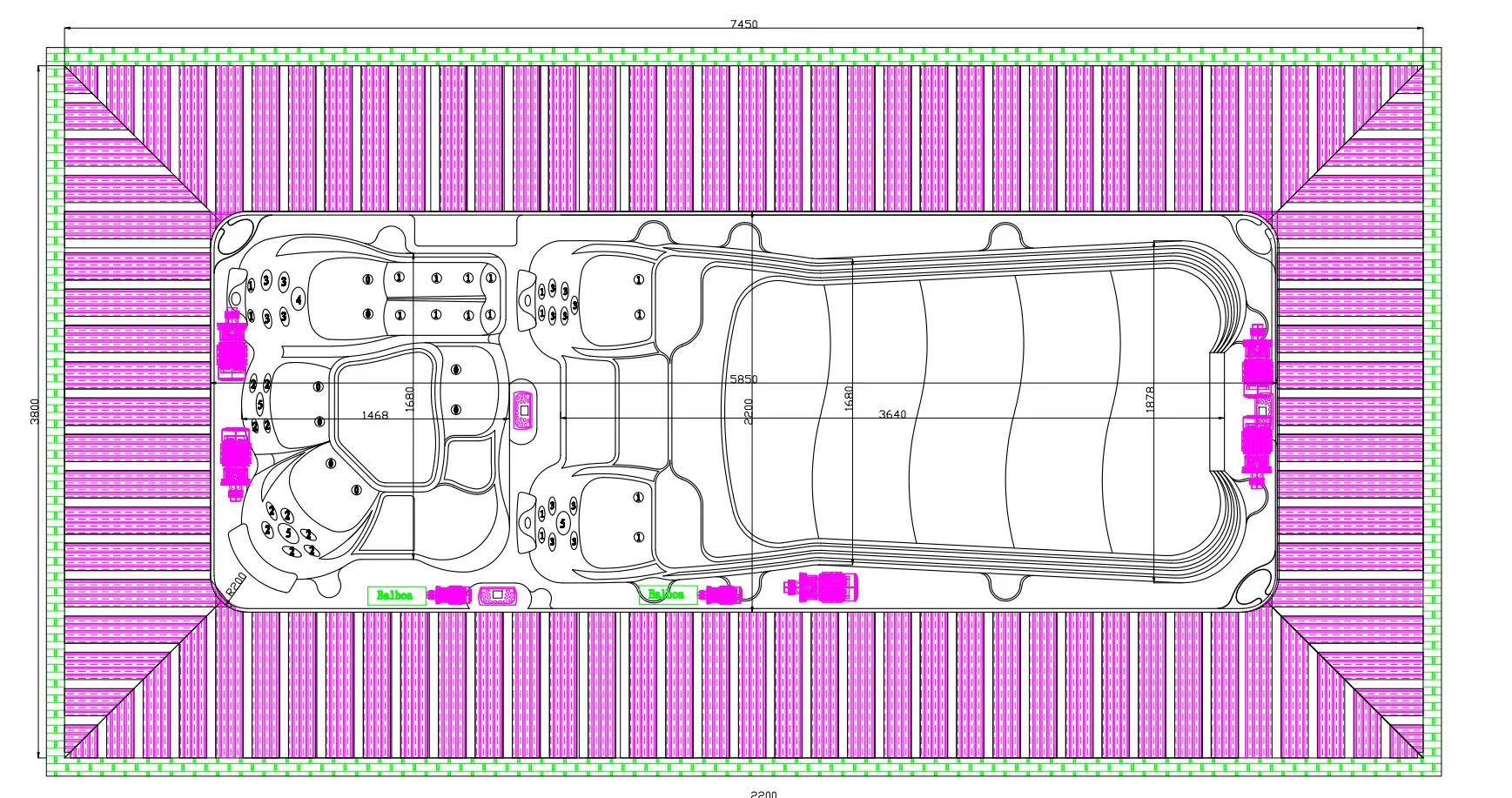 План размещения двухчашевого SPA в кессоне с проходами по периметру